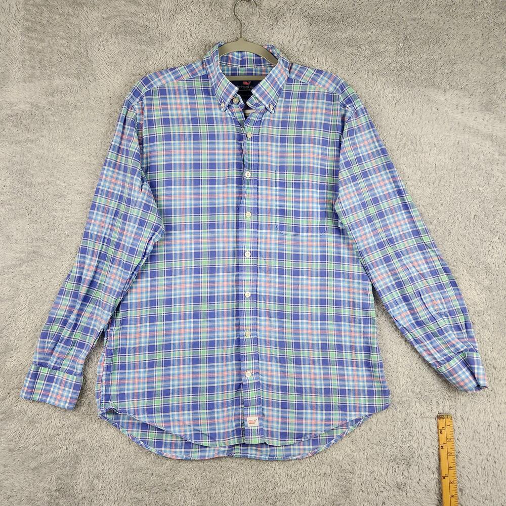 Vineyard Vines Murray Shirt Mens Medium Blue Plaid Cotton Button Down Preppy